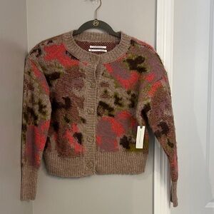 Anthropologie Pink and Green Button-Up Cardigan